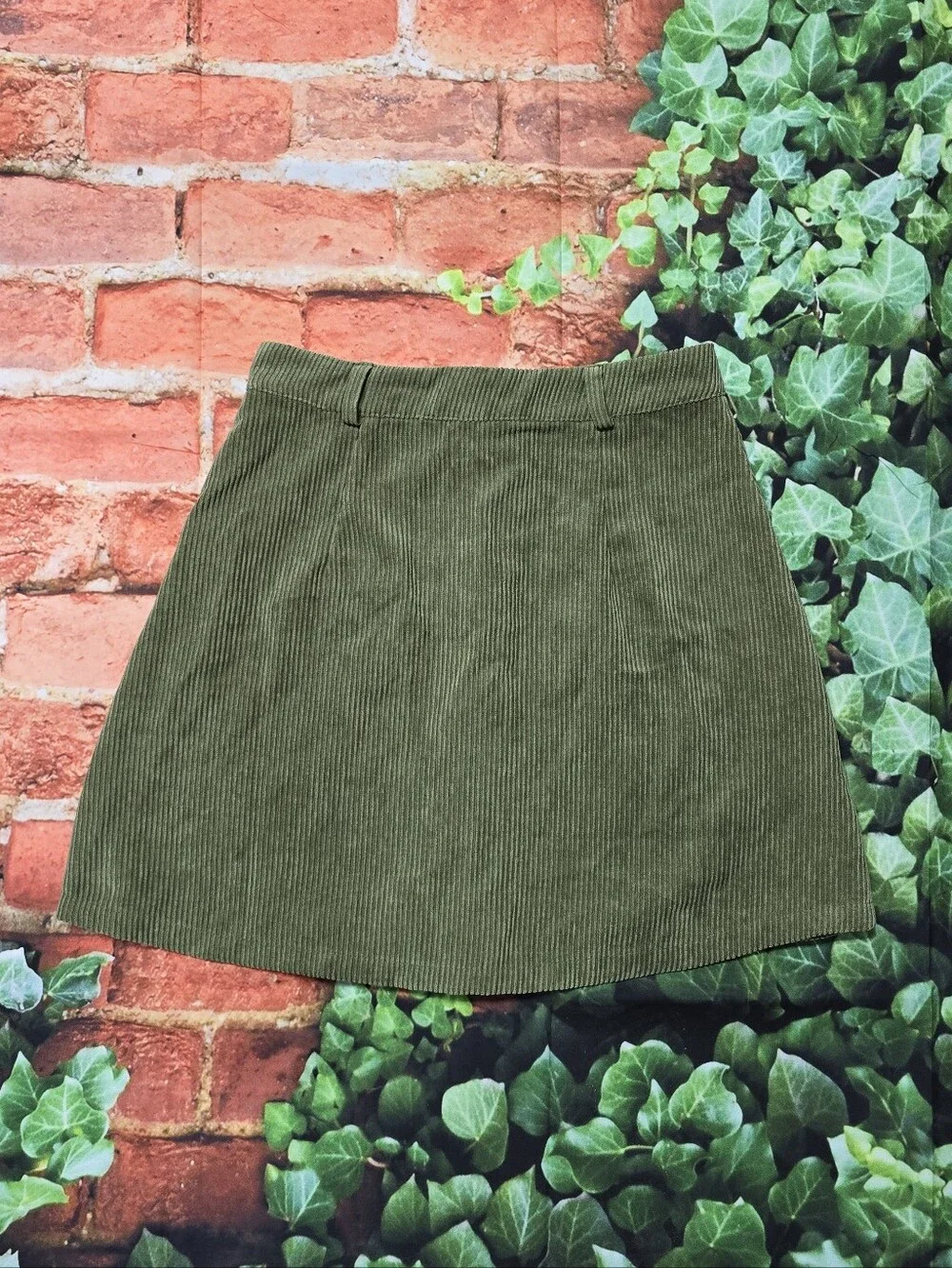 Gilli Olive Green Lightweight Corduroy Front Button Mini Skirt Size Small